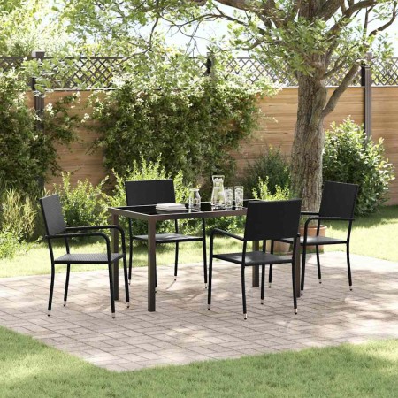 Conjunto de Comedor de Jardín 5 pcs Negro Poliratán