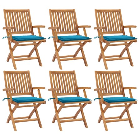 Sillas de jardín plegables 6 uds madera maciza teca con cojines