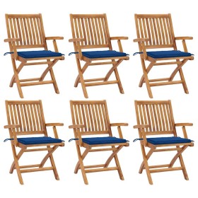 Sillas de jardín plegables 6 uds madera maciza teca con cojines