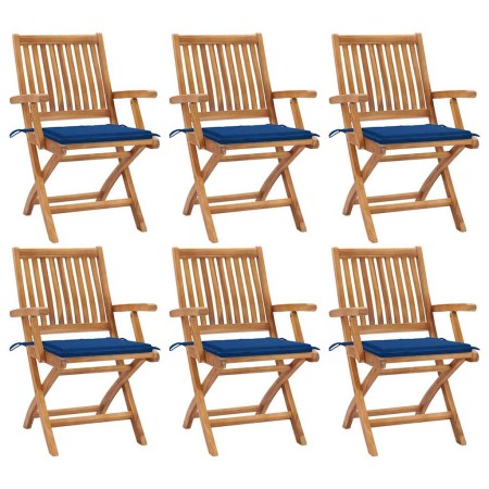 Sillas de jardín plegables 6 uds madera maciza teca con cojines