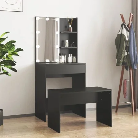 Black Plywood LED Vanity Set by vidaXL, Bedroom Dressers - Ref: Foro24-3114132, Price: 112,13 €, Discount: %