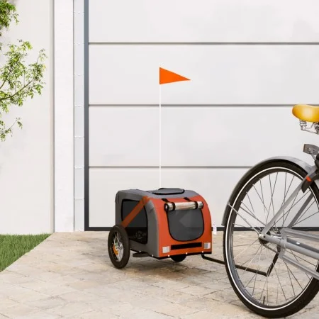 Fahrradanhänger für Hunde, Eisen-Oxford-Stoff, orange-grau von vidaXL, Kinderwagen für Haustiere - Ref: Foro24-93865, Preis: ...