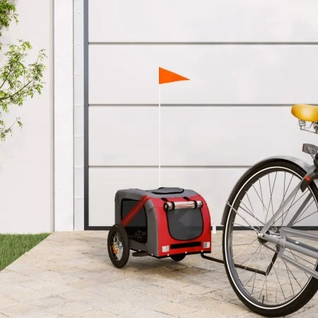 Bicycle pet trailer, iron frame, Oxford fabric in red and grey. by vidaXL, pet strollers - Ref: Foro24-93866, Price: 97,47 €,...