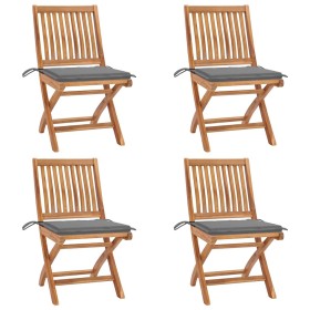 Sillas de jardín plegables 4 uds madera maciza teca con cojines