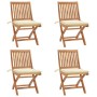 Sillas de jardín plegables 4 uds madera maciza teca con cojines