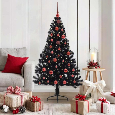 Árbol de Navidad Artificial Preiluminado Negro 150 cm PVC