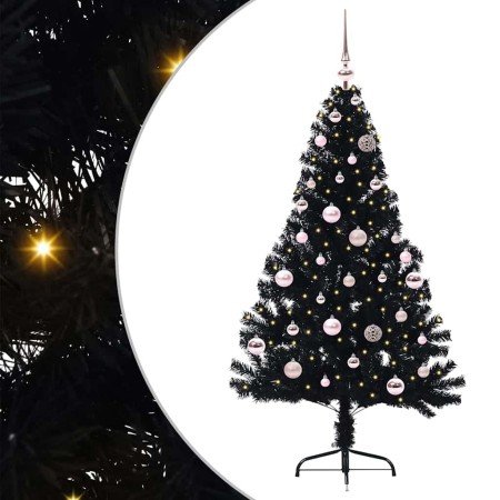 Árbol de Navidad Artificial Preiluminado Negro 150 cm PVC