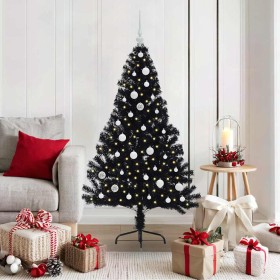 Árbol de Navidad Artificial Preiluminado Negro 150 cm PVC