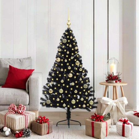 Árbol de Navidad Artificial Preiluminado Negro 150 cm PVC