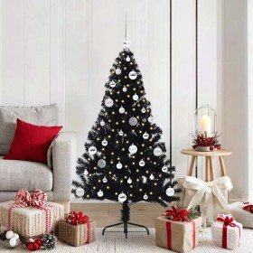 Árbol de Navidad Artificial Preiluminado Negro 150 cm PVC