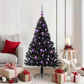 Árbol de Navidad Artificial Preiluminado Negro 150 cm PVC