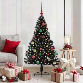 Árbol de Navidad Artificial Preiluminado Negro 150 cm PVC