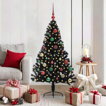 Árbol de Navidad Artificial Preiluminado Negro 150 cm PVC