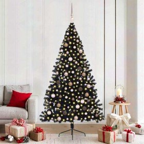Árbol de Navidad Artificial Preiluminado Negro 210 cm PVC