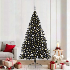 Árbol de Navidad Artificial Preiluminado Negro 210 cm PVC