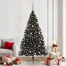 Árbol de Navidad Artificial Preiluminado Negro 210 cm PVC