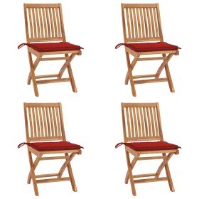 Sillas de jardín plegables 4 uds madera maciza teca con cojines