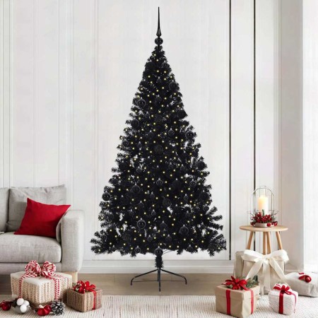 Árbol de Navidad Artificial Preiluminado Negro 210 cm PVC