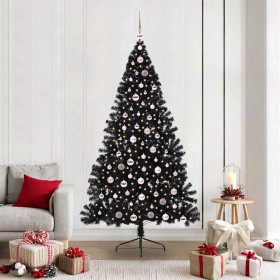 Árbol de Navidad Artificial Preiluminado Negro 210 cm PVC