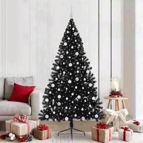 Árbol de Navidad Artificial Preiluminado Negro 210 cm PVC