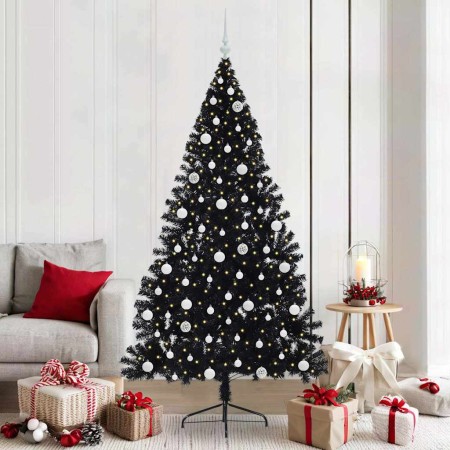Árbol de Navidad Artificial Preiluminado Negro 210 cm PVC