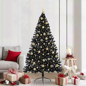 Árbol de Navidad Artificial Preiluminado Negro 210 cm PVC