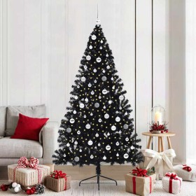 Árbol de Navidad Artificial Preiluminado Negro 210 cm PVC