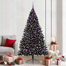 Árbol de Navidad Artificial Preiluminado Negro 210 cm PVC