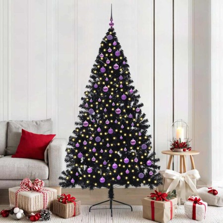 Árbol de Navidad Artificial Preiluminado Negro 210 cm PVC