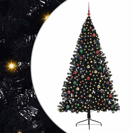 Árbol de Navidad Artificial Preiluminado Negro 210 cm PVC