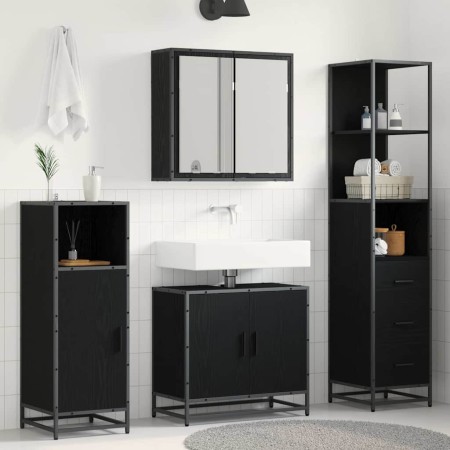 Juego de muebles de baño 3 pcs Roble negro 65 x 33 x 60 cm