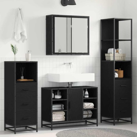 Juego de muebles de baño 4 pcs Roble negro 80 x 33 x 60 cm