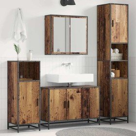Juego de muebles de baño 3 pcs Madera vieja 90 x 33 x 60 cm