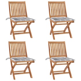 Sillas de jardín plegables 4 uds madera maciza teca con cojines