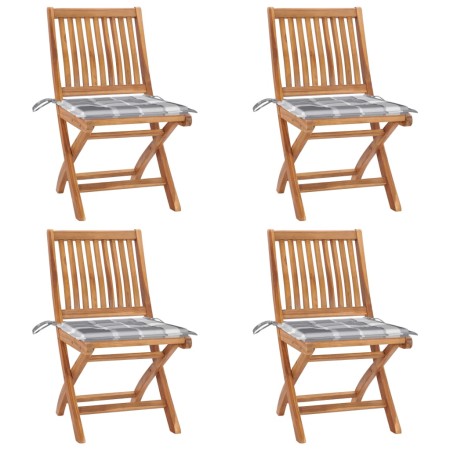 Sillas de jardín plegables 4 uds madera maciza teca con cojines