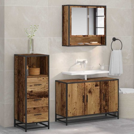 Juego de muebles de baño 3 pcs Madera vieja 90 x 33 x 60 cm