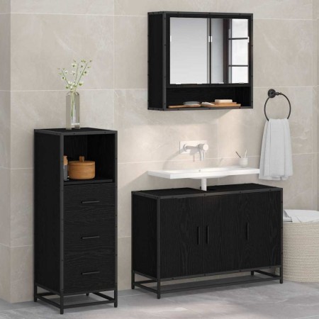 Juego de muebles de baño 3 pcs Roble negro 90 x 33 x 60 cm