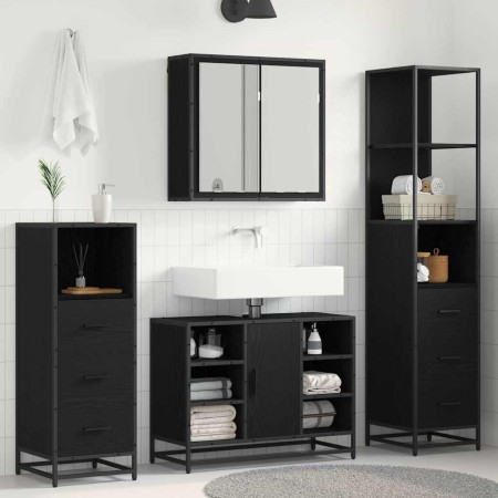 Juego de muebles de baño 3 pcs Roble negro 80 x 33 x 60 cm