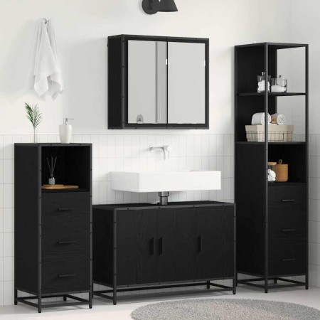 Juego de muebles de baño 3 pcs Roble negro 90 x 33 x 60 cm