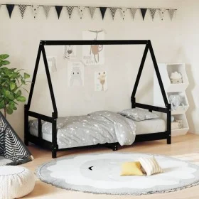 Kinderbettgestell aus schwarzem Kiefernholz, 80 x 160 cm von vidaXL, Kinderbetten und Betten für Kinder - Ref: Foro24-834461,...