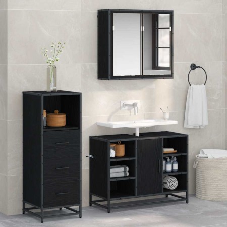 Juego de muebles de baño 3 pcs Roble negro 80 x 33 x 60 cm