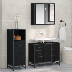 Juego de muebles de baño 3 pcs Roble negro 80 x 33 x 60 cm