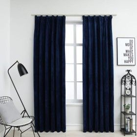 Cortinas opacas ganchos 2 pzas terciopelo azul oscuro 140x175cm
