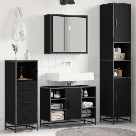 Juego de muebles de baño 3 pcs Roble negro 80 x 33 x 60 cm