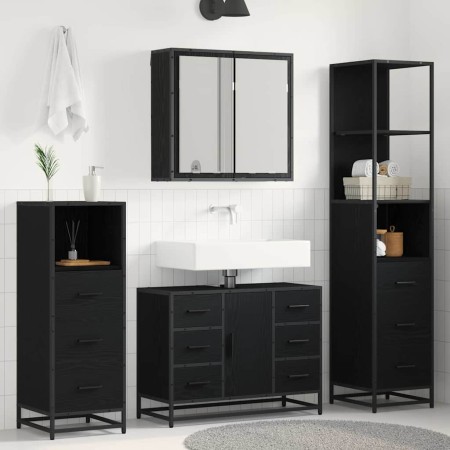 Juego de muebles de baño 3 pcs Roble negro 80 x 33 x 60 cm