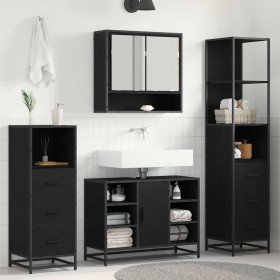 Juego de muebles de baño 3 pcs Roble negro 35 x 37.5 x 166 cm