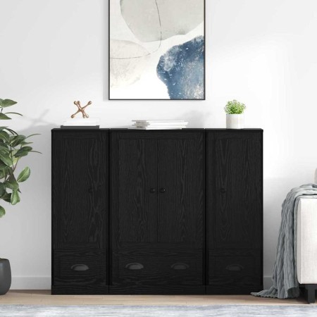 Vitrina con cajón 3 pcs Roble Negro Madera contrachapada