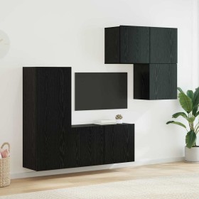 Mueble de TV 4 pcs Roble Negro Madera de ingeniería en Muebles TV | Comprar online en Foro24