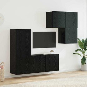Mueble de TV 4 pcs Roble Negro Madera de ingeniería en Muebles TV | Comprar online en Foro24
