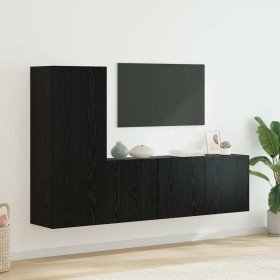 Unidad de Pared para TV 5 pcs Roble Negro Madera de ingeniería en Muebles TV | Comprar online en Foro24